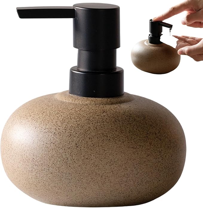 Ceramic Pump Dispenser 300ml, Stone Texture Minimalist Soap Lotion Bottle for Body Wash, Hand Soap, Conditioner, Shampoo