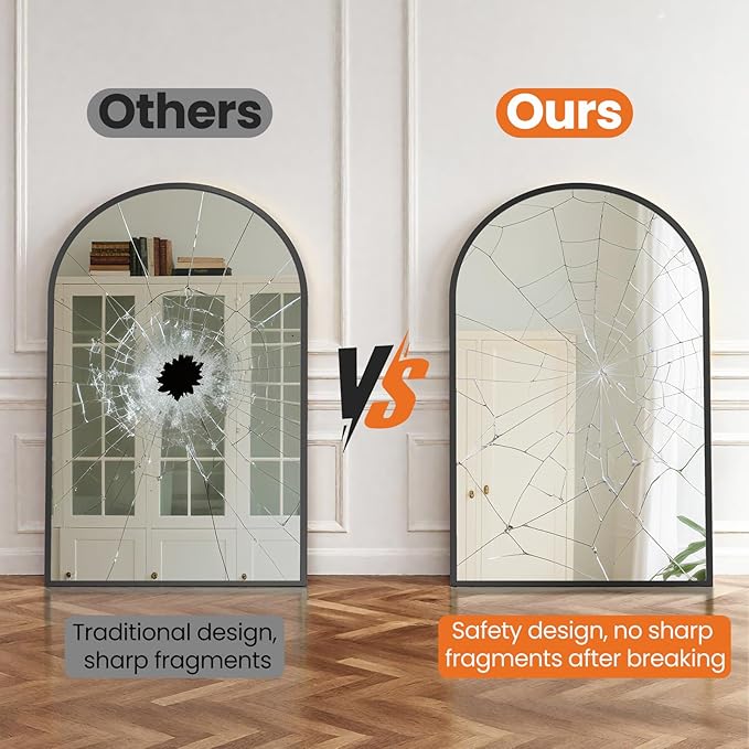 NEWBULIG 24X36 Inch Arched Bathroom Mirror for Wall, Vanity Bathroom Mirrors for Over Sink Tempered Glass, Anti-Rust Arched Metal Framed, Hangs Horizontally or Vertically, Farmhouse Home Decor, Black