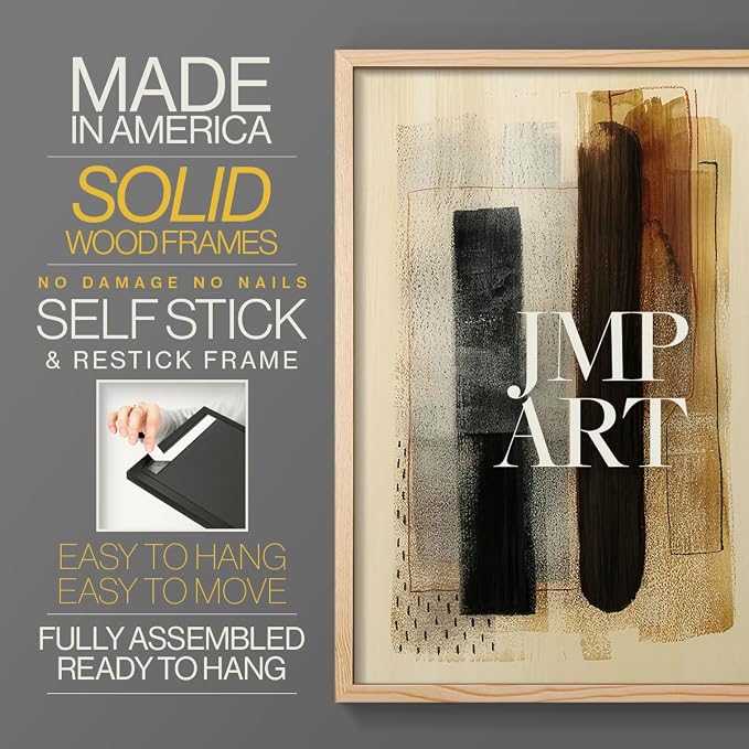 Renditions Gallery Set of 2 Peel & Stick Framed Prints, Pattern Abstract Wall Art, Burnt Toast Pattern Wall Decor, Re-Stickable - Ready to Hang - 11"x14" - NATURAL WOOD Frame LT588