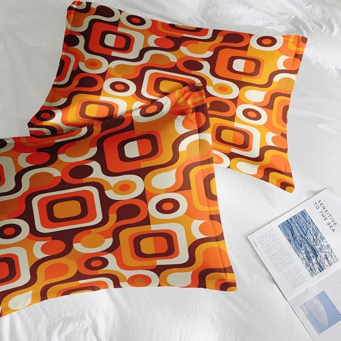 Pamnest Comforter Set King Size, 70S Retro Orange Soft Bedding for Kids and Adults, Abstract Brown Yellow Beige Comforter Set with 2 Pillowcases for Bedroom Bed Decor