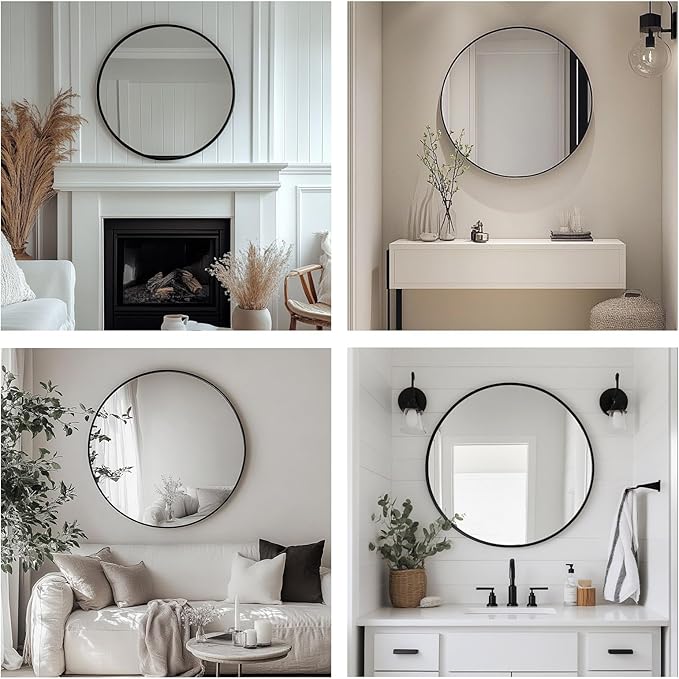 Oruii Black Circle Mirror, 22 inch Round Mirror Metal Frame, Black Bathroom Mirrors for Bedroom, Bathroom, Living Room, Over Sink, Rustic, Vanity