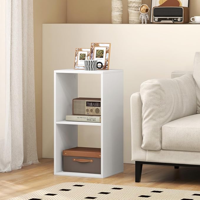 Tangkula 2-Cube Bookcase, 3-Tier Bookshelf with Open Compartments, Freestanding Cube Storage Organizer with Anti-Toppling Kits, Modern Display Shelf for Living Room, Study (1, White, 2-Cube)