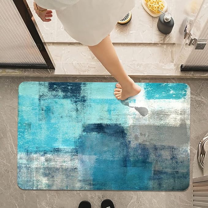 Bath Mat Rug,Blue Ocean Non Slip Quick Dry Super Absorbent Thin Bathroom Rugs Fit Under Door-Easy to Clean Bathroom Floor Mats-Shower Rug for Shower Sink Bathtub(20" x 31"in)