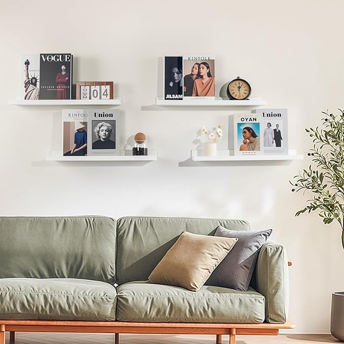 NEXHOME PRO Floating Shelves for Wall Set of 2,36 Inches Picture Ledge Shelf, Kids Bookshelf Wall Mounted for Living Room Bedroom Bathroom Kitchen, Easy Install,White