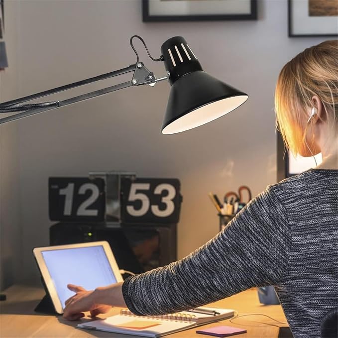 LED Desk Lamp Metal Swing Arm with Clamp Table Dimmable Retro with Switch Bedside Modern Simple Foldable Rotatable(Red)