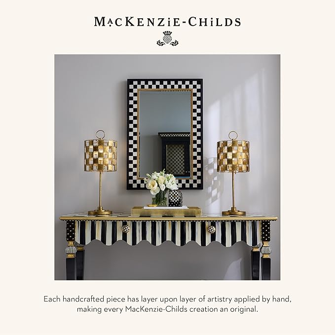 MACKENZIE-CHILDS Silver-Plated Round Desk Clock, Decorative Clock for Living Room, Kitchen, or Office, Black-and-White Courtly Check