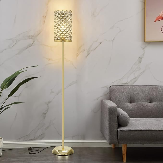 GyroVu Gold Floor Lamp,Elegant Crystal Floor Lamp Modern Standing Lamp with On/Off Foot Switch,Tall Pole Accent Lighting for Living Room, Girl Bedroom, Dresser, Office