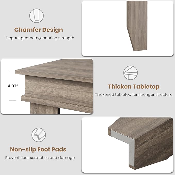 GarveeHome Farmhouse Dining Table for 4-6 People, 63 in Long Kitchen Tables with Wooden Sturdy Frame, 5 ft Large Rectangular Dinner Table for Dining Room, Kitchen, Grey Walnut, 63" Non-extendable