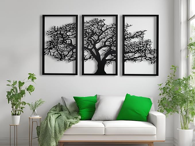 VAILLA Tree of Life Wall Art Decor Set of 3 Wall Hanging Sculpture Modern Wall Home Decoration 3D Textured Sculptures for Living Room Bedroom Office Dinnig Room 3 Panels Family Tree Wall Hangings (71"L x 39"W)