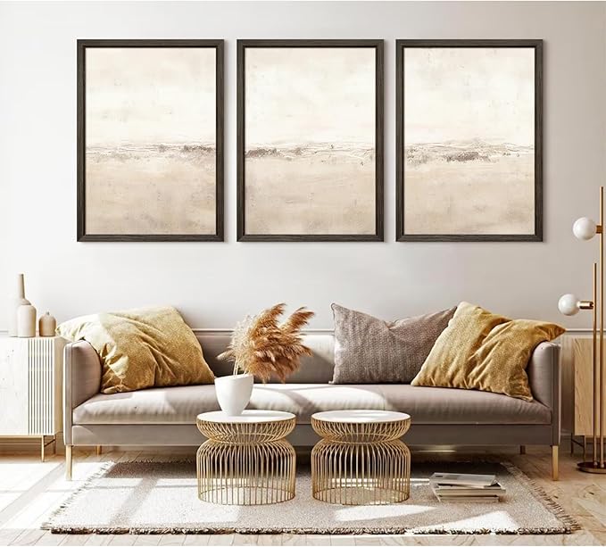 Baccone Beige Abstract Wall Art Set of 3 Neutral Canvas Wall Art Prints Boho Abstract Picture Modern Abstract Art Wall Decor Minimalist Artwork for Living Room Bedroom Decor 12x16 Inch Wood Framed