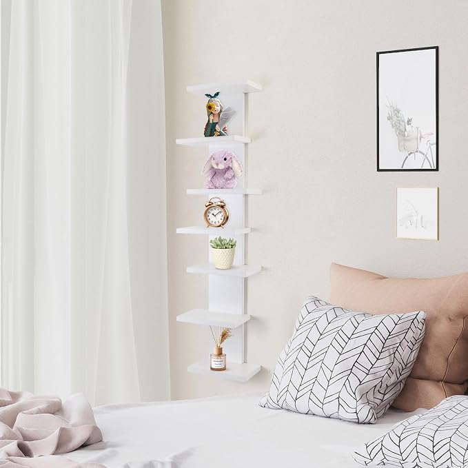 VIWODS 7 Tier Wall Shelf Unit-White Floating Shelves for Home Decor, Modern Unique Asymmetric Design for Bedroom & Living Room Storage