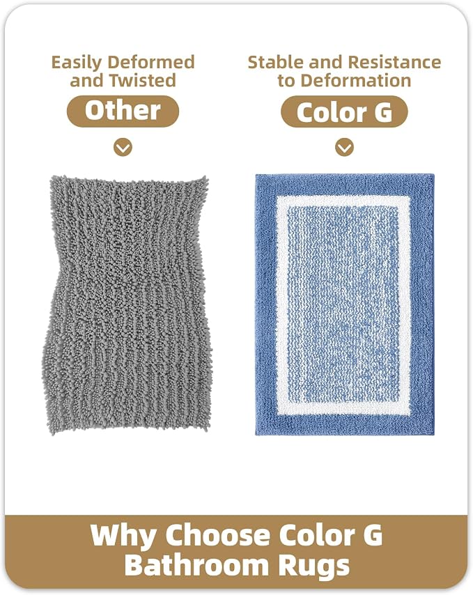 Color&Geometry Simple and Stylish Large Bath Mats for Bathroom Non Slip, 24"x36" Light Blue Bathroom Rugs, Absorbent, Soft, Washable, Microfiber Shower Mat