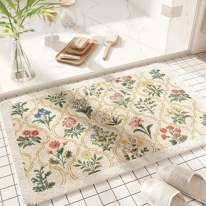 vctops Rectangle Bathroom Rugs, Spring Floral Print Absorbent Microfiber Bath Rugs, Non Slip Quick Dry Bath Mat Runner for Bathroom Floor, Tub and Shower, Home Decor Accessories (Rectangle A,20"x31")