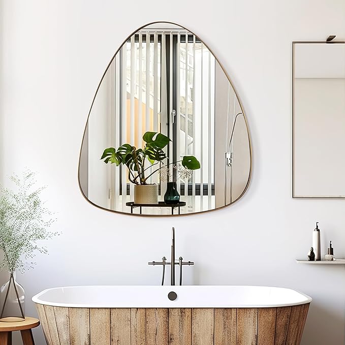 30" Asymmetrical Mirror With Metal Frame, Modern Geometrical Wall Mirror for Living Room, Bathroom, Bedroom (Gold, 27.5"x30")