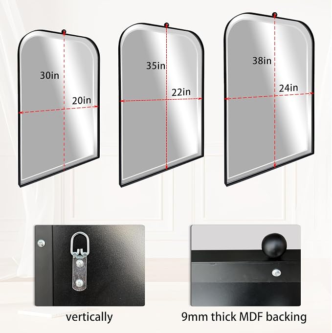 POZINO Rectangle Beveled Mirror, 24"x38" Bathroom Mirror for Over Sink, Modern Vanity Mirrors with Stainless Steel Frame, Black Oblong Wall Mirrors for Living Room Bedroom Entryway Fireplace