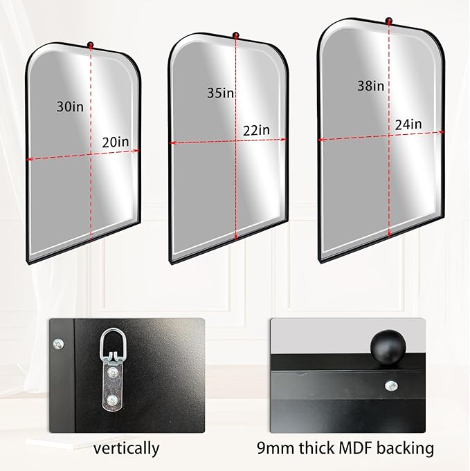 POZINO Beveled Oblong Mirror, 20"x30" Rectangle Rounded Mirror for Over Sink, Modern Black Bathroom Mirrors with Stainless Steel Frame, Vanity Wall Mirrors for Bedroom Living Room Entryway Fireplace