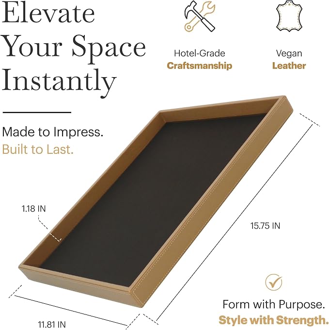 Rikan Vegan Leather Tray With Durable Build & Smooth Finish- Desk Paper Tray Provides Structured Storage & Neat Surface For Workspace Organization- Letter Trays For Office, Home Storage & Hotel Setups