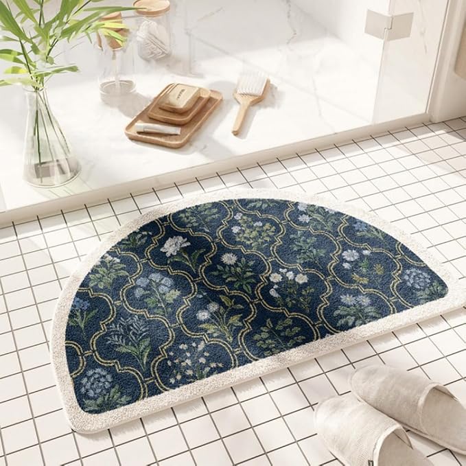 vctops Half Circle Bathroom Rugs, Spring Floral Print Absorbent Microfiber Bath Rugs, Non Slip Quick Dry Bath Mats for Bathroom Floor, Tub and Shower, Home Decor Accessories (Half Round B,20"x31")