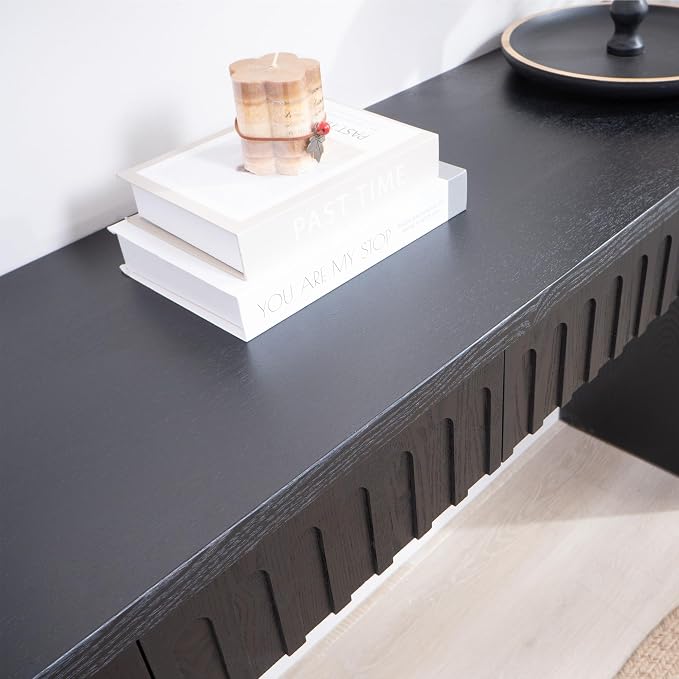 Wood Console Table, 59.2" Retro Long Sofa Table Behind Couch with 4 Drawers, Farmhouse Wooden Narrow Sofa Table Hall Table for Living Room Foyer Entrance Entryway, Black