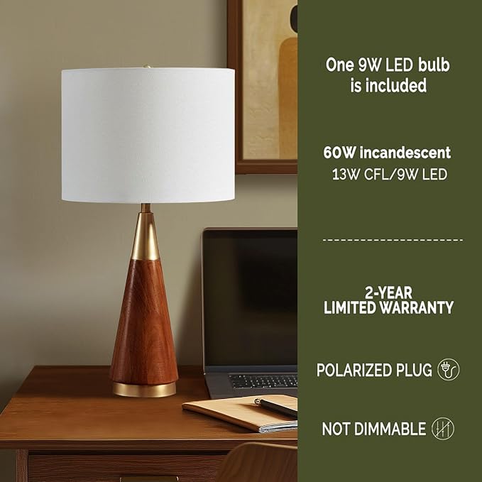 INK+IVY Chrislie Gold White Mid Century Modern Table Lamp , Contemporary Metal Wood Table Lamps for Bedrooms , 13.5"W X 13.5"D X 26"H , Gold / Brown