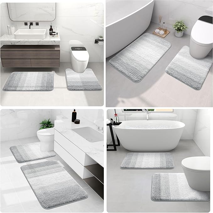 Arotive Microfiber Bathroom Rugs, Shaggy Soft and Absorbent Bath Rug, Non-Slip, Thick Plush Machine Washable Dry Bath Mats for Bathroom, Tub and Shower, 24x16, Light Grey, Rectangular