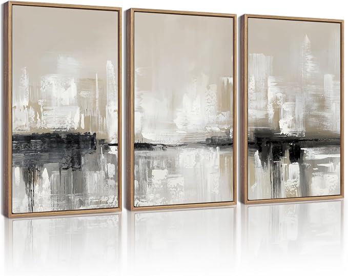 KUVIOKE Abstract Gray Framed Wall Art Neutral Brown Artwork Painting Morden Minimalist Wall Decor Rustic Home Decor 11x14in (Natural Framed)