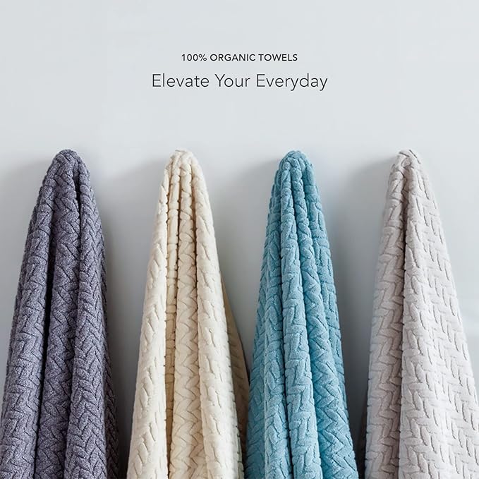 Texere 100% Organic Cotton Jacquard 650 GSM Premium Bath Towel Sets - Extra Absorbent Quick Dry and Plush (Cable, Smoke Blue, 2 Bath Towels)