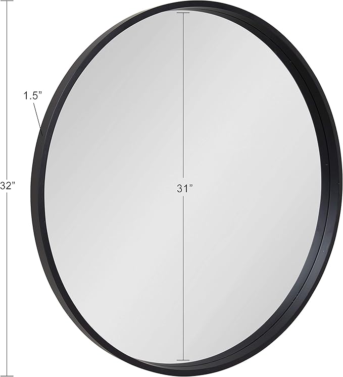 Kate and Laurel Travis Round Wood Wall Mirror, 31.5" Diameter, Black, Modern Wall Décor Accent