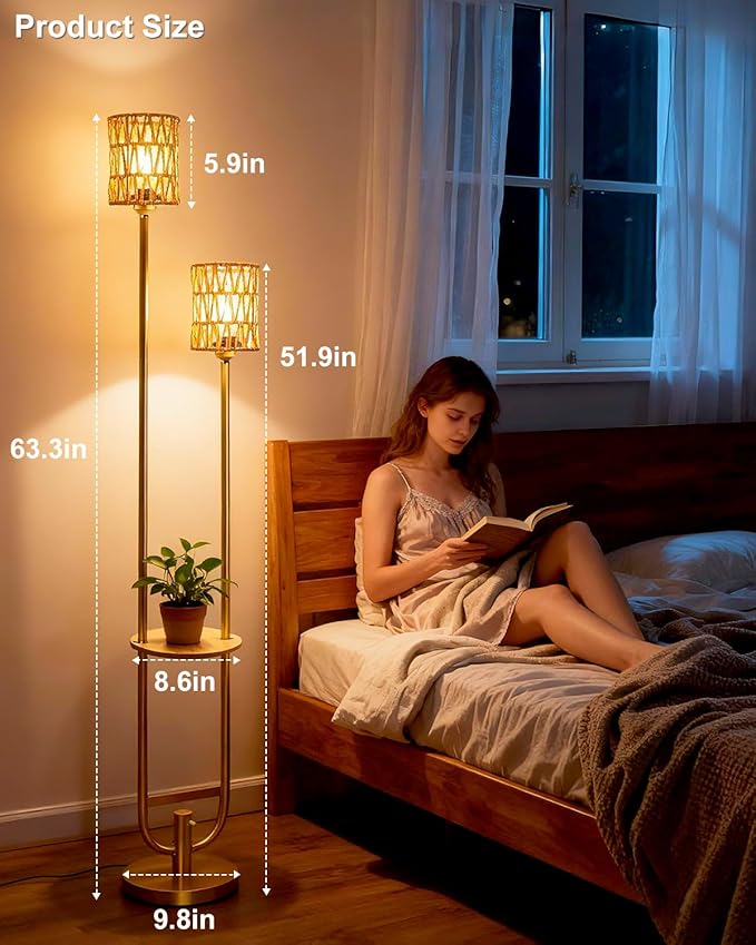 Lightdot 63IN Gold Floor Lamp with Table Mid Century Standing Lamps with Warm White Bulbs Included Unique Vintage Tall Floor Lamp with 5Lbs Heavy Base for Living Room/Party/Sofa Beside/Corner Decor