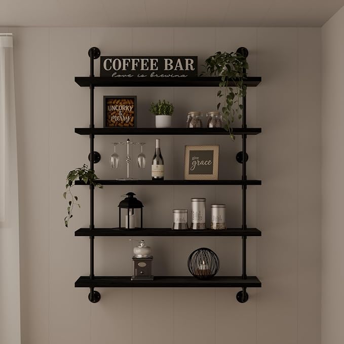 HDDFER Floating Shelves for Wall Living Room Shelves Bookshelf Industrial Pipe Shelving Shelf Real Wood Planks 36 inch Rustic Wall Shelves Hanging Bookshelves Farmhouse Kitchen Bar Shelving