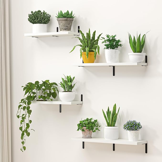 Marsmiles Extra Wide Floating Shelves for Wall, 16x8 Inch Natural Wood Grain Bookshelves, Heavy Duty Mounted Shelving for Bathroom, Kitchen, Living Room, Bedroom,Set of 8,White