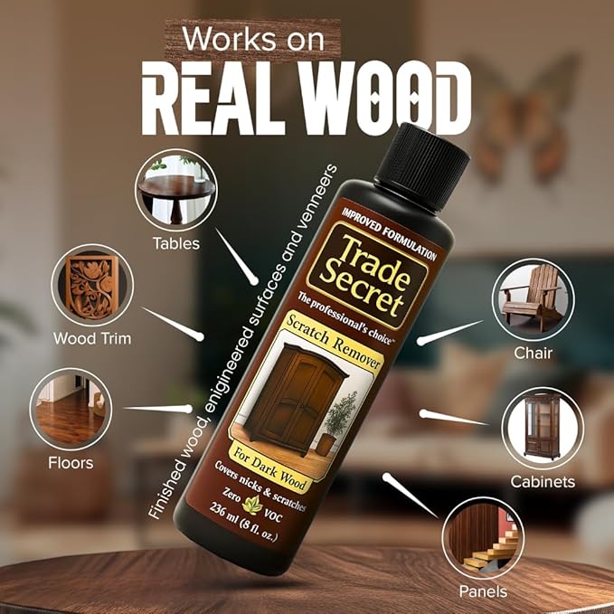 Trade Secret Scratch Concealer for Real Wood Furniture and Floor Cover Nicks and Scratches on Wood Surfaces, Hides Minor Defects (Light and Dark)