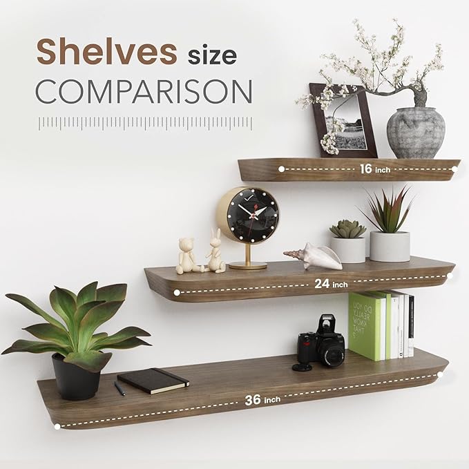 Wood Floating Shelves 24 inch (Set of 2) - Premium Wood Shelves -Wooden Floating Shelves for Wall Mounted -Heavy Duty Floating Bathroom Shelves -8 Inch Deep Shelf - American Walnut, Matte