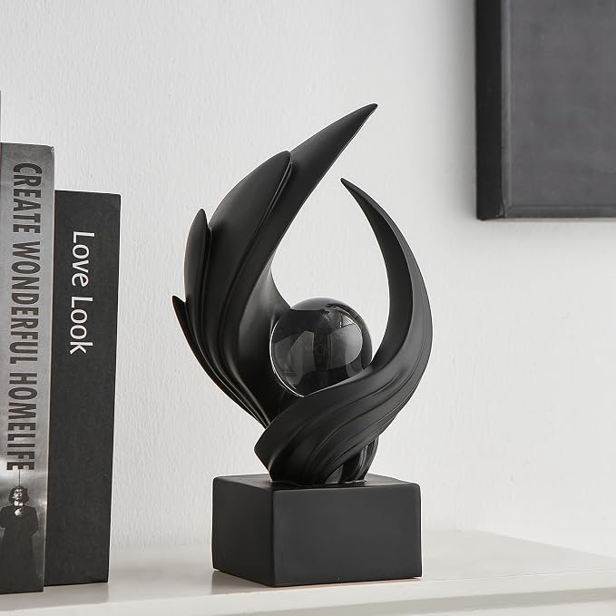 Abstract Art Sculpture, Resin Gold Decorative Statue, Modern White Ornaments for Living Room, Decorativas Modernas for Coffee Table, Entryway & Office Collectibles (Black)