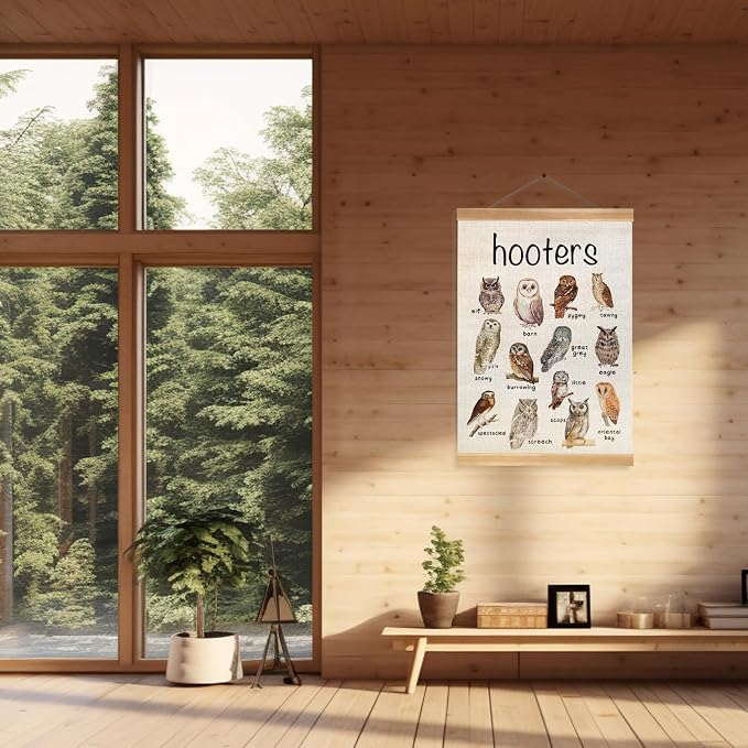 ZTGDA Vintage Owl Wall Art –Hooters of The Canvas Prit Poster with Hanger Frame, Retro Owl Illustration Wall Poster for Bedroom Living Room,or Classroom Playroom Decor 12x16inch (Owl)