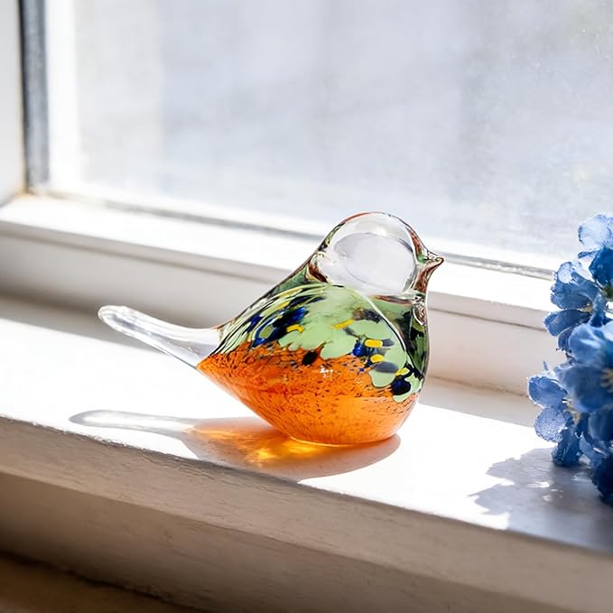 Blown Glass Birds - Glass Art Bird Decor, Hand Blown Glass Animal Figurines Paperweight for Home Shelf Decor