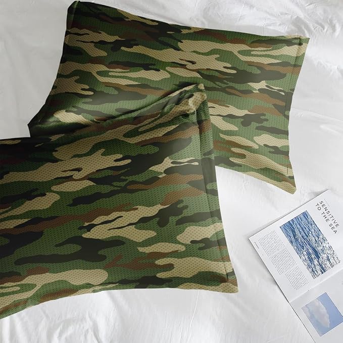 Pamnest Comforter Set Queen Size, Military Camouflage Soft 3 Pcs Bedding for Kids and Adults, Army Green Camo Comforter Set with 2 Pillowcases for Bedroom Bed Decor