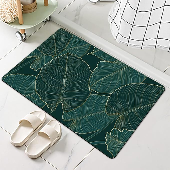 Diatomaceous Earth Bath Mat,The Leaves Non-Slip Volume Super Absorbent Fast Drying for Bathroom Kitchen Door mat,Eco-Friendly Easy to Clean 17×27.5Inch (43 * 70cm)