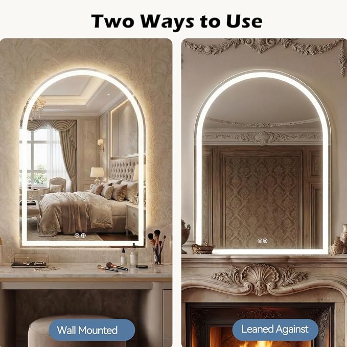 Sweetcrispy 24“ x 32” Arched LED Bathroom Backlit Mirror with Lights | Vanity Mirror with Anti-Fog, Dimmable, 3-Color Light, Memory Function, Tempered Glass