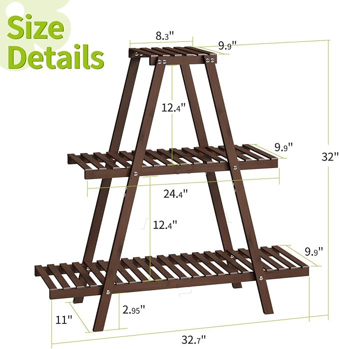 BMOSU Plant Stand Bamboo for Indoor Outdoor Tiered Plant Shelf 8 Potted Flower Holder Ladder Rack Garden Balcony Living Room Patio(3 Tier Brown)