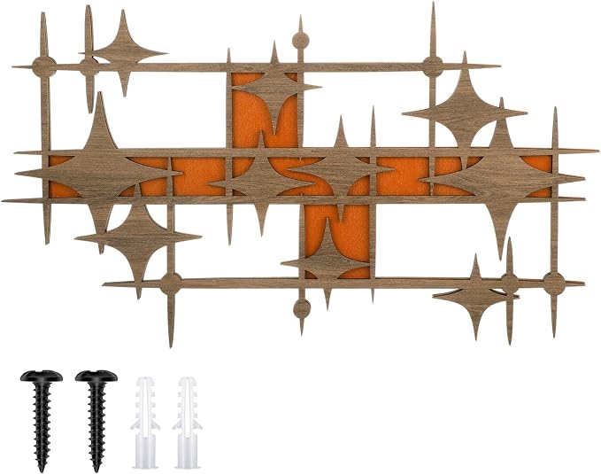 BrightRow Wooden Mid Century Modern Large Starbursts Wall Decor, Retro Starburst Panels Sculpture, 14.96 X 8.82 inch, Abstract Wall Decor Accents for Home Office Living Room