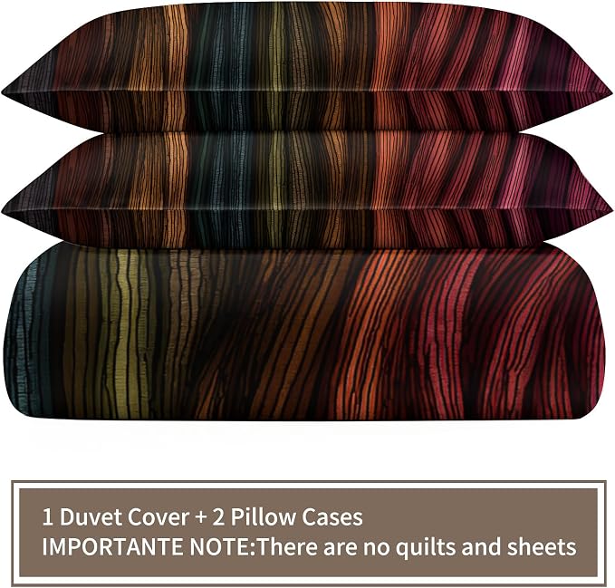 Modern Abstract Wavy Stripe Dark Duvet Cover Twin Size, Boho Colorful Stripe Bedding Set 3 Piece, Ethnic Geometric Patterned Comforter Cover with Zipper Soft Microfiber, 2 Pillowcases