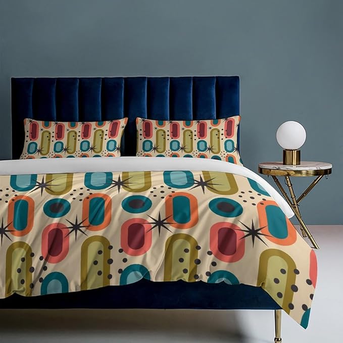 Mid Century Duvet Cover Sets Modern Mid Century Retro Grid Printed Lightweight Soft Quilt Cover Geometric Minimalist Abstract Soft Microfiber 3 Piece (1 Duvet Cover 68x86in + 2 Pillow Sham 20x30in)