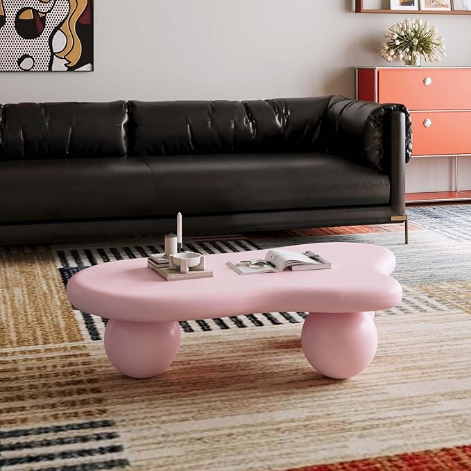 47" Modern Coffee Table Cloud Shape Low Center Table Cute Irregular Indoor Tea Table with 3 Ball Legs for Living Room Apartment