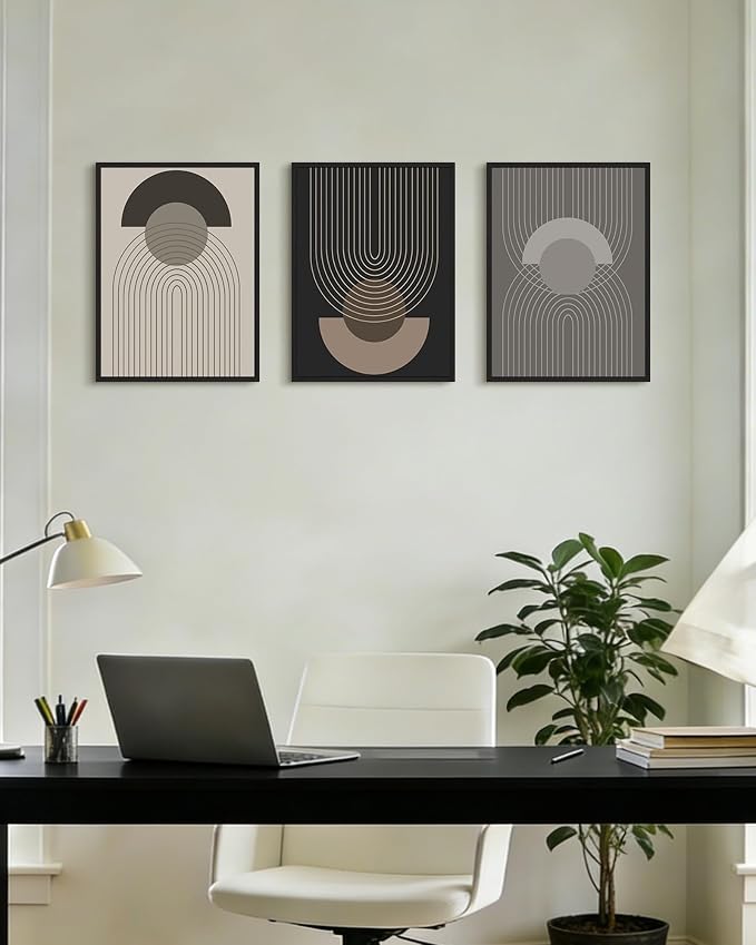 Boho Vintage Line Wall Art Framed Mid Century Bohemain Wall Decor Abstract Modern Artwork Home Office Living Room Prints Ready to Hang 11x14in Black Framed