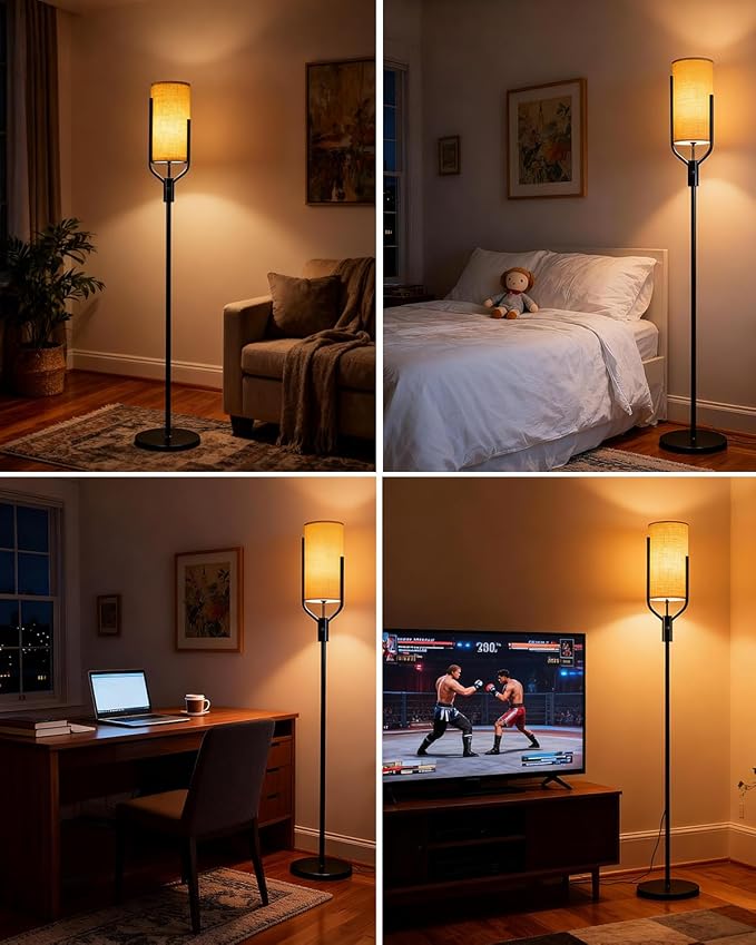64.6IN Gold Floor Lamp - Dimmable LED Floor Lamp with Linen Shade, 3000K Soft Warm White | Bulbs Included | Modern Tall Lamp for Living Room, Bedroom, Wedding & Party