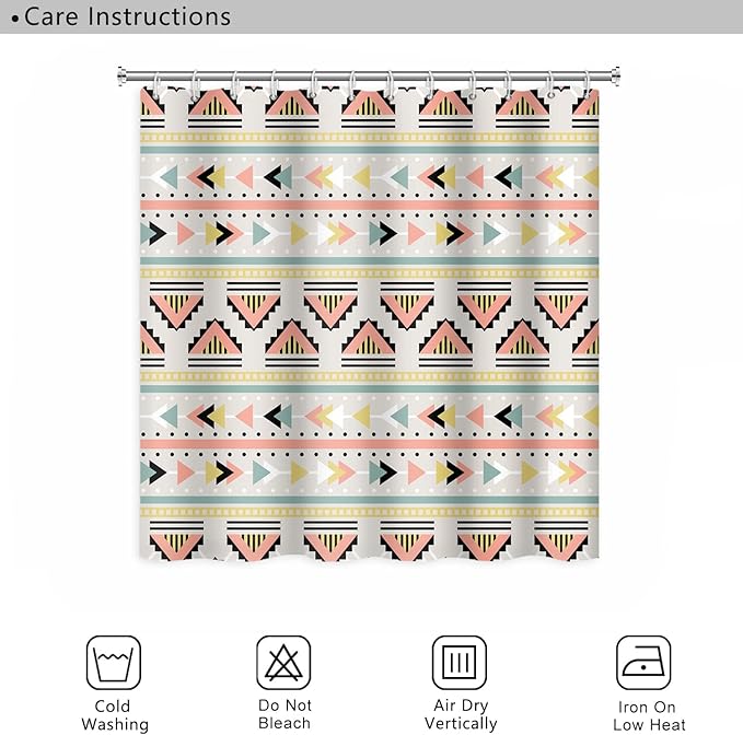 Mid Century Shower Curtain Boho Abstract Colorful Geometric Triangle Gear Lines Pattern for Modern Bathroom Decor Accessories Shower Curtain Set with 8 Hooks, 48x72 Inches
