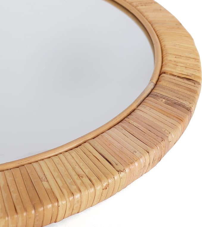Rutledge & King Round Rattan Mirror - Boho Decorative Wall Mirror - 30" Dia.