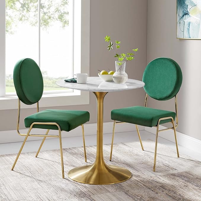 Modway Lippa 28" Mid-Century Modern Dining Table with Round Top in Gold White