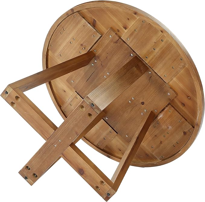 47.2" Solid Wood Dining Table, Farmhouse Round Kitchen Table for 4, Rustic Circle Tables with Sturdy Trestle Base for Dining Room & Kitchen, Warm Oak Finish